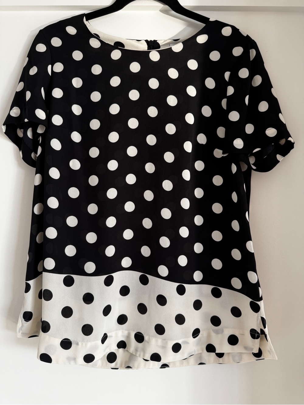 DR2 Black & Winter White Polka Dot Short Sleeve Blouse